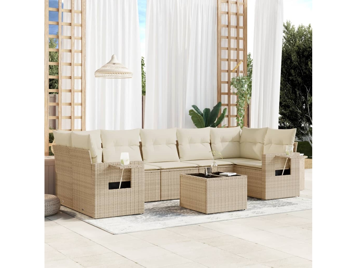 Vidaxl 8 Pcs Conjunto de Sofás P/ Jardim com Almofadões Vime Pe Bege