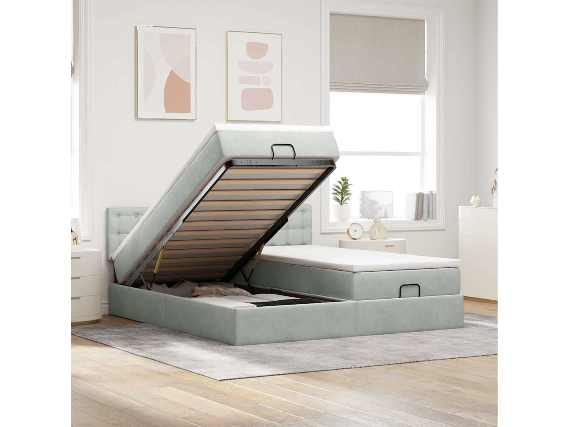 Vidaxl Estrutura Cama Otomana Colchões 200x200cm Veludo Cinzento Claro