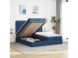 Estrutura De Cama Otomana Com Colchões 200x200cm Tecido Azul