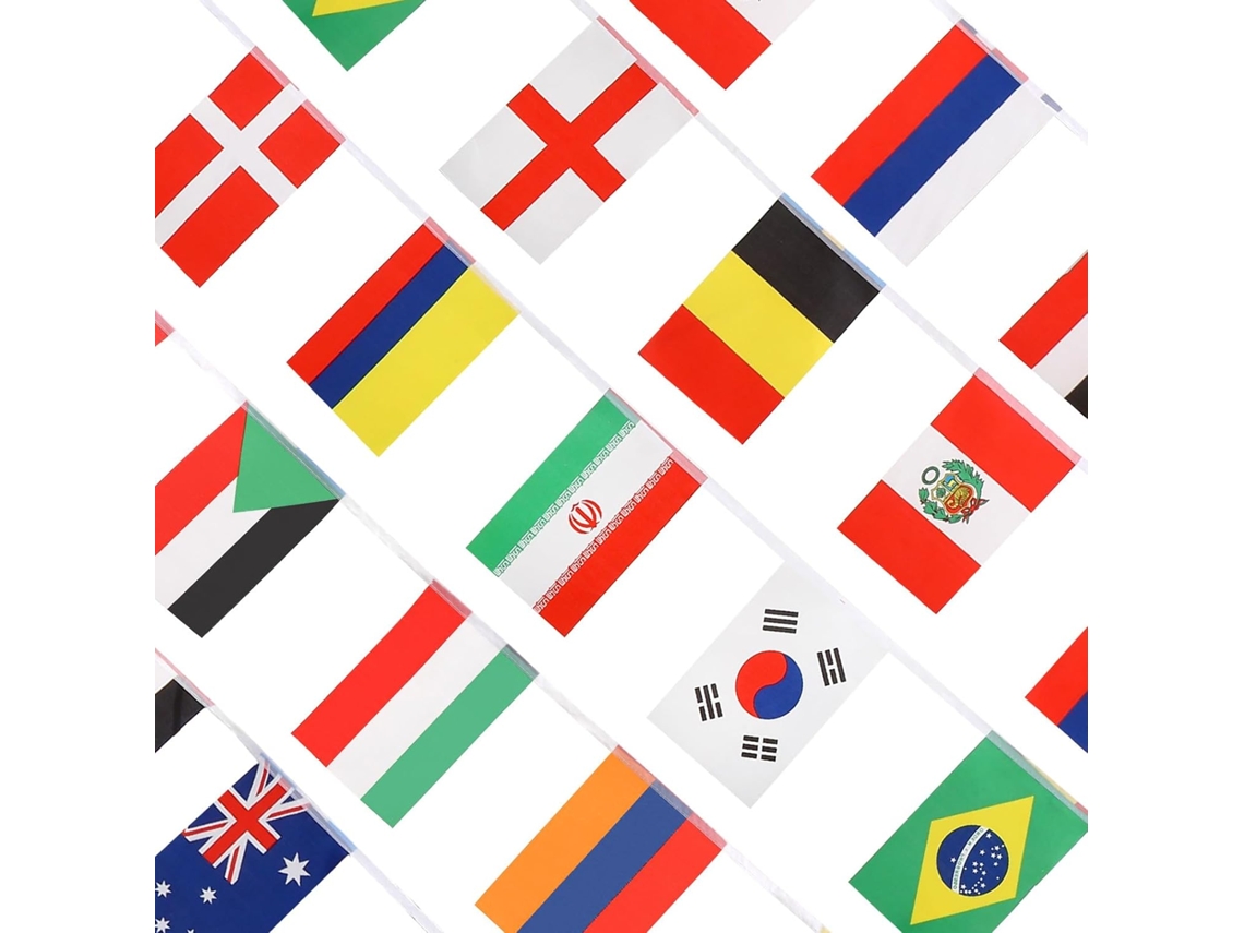 Conjunto de 32 Bandeiras Poliéster para Pendurar, com Diversas Internacionais. Leves e Fáceis. CHABERLU