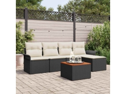 Vidaxl Conjunto De Sofá De Jardim 6 Unid. Preto E Creme Vime Pe