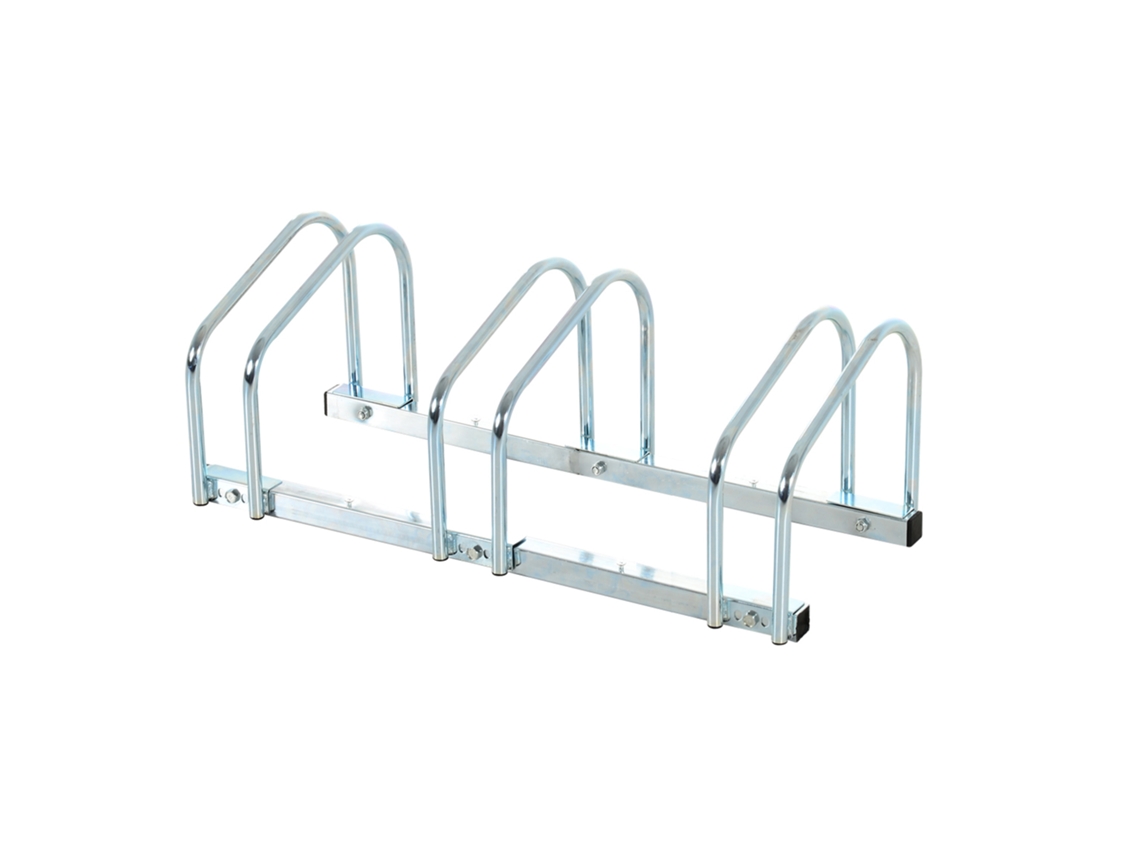 Estacionamento Para 3 Bicicletas Suporte De Aço Para No Chão Para Interior E Exterior 76x33x27cm Prata