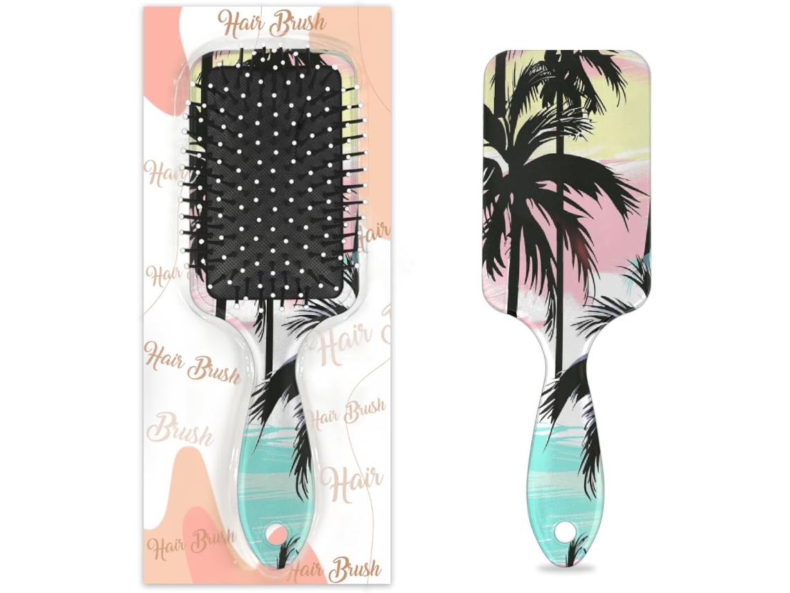 Escova Desembaraçadora Para Cabelos Molhados E Secos, Com Estampa Tropical Havaiana Em Aquarela, Coqueiros, Pente Com