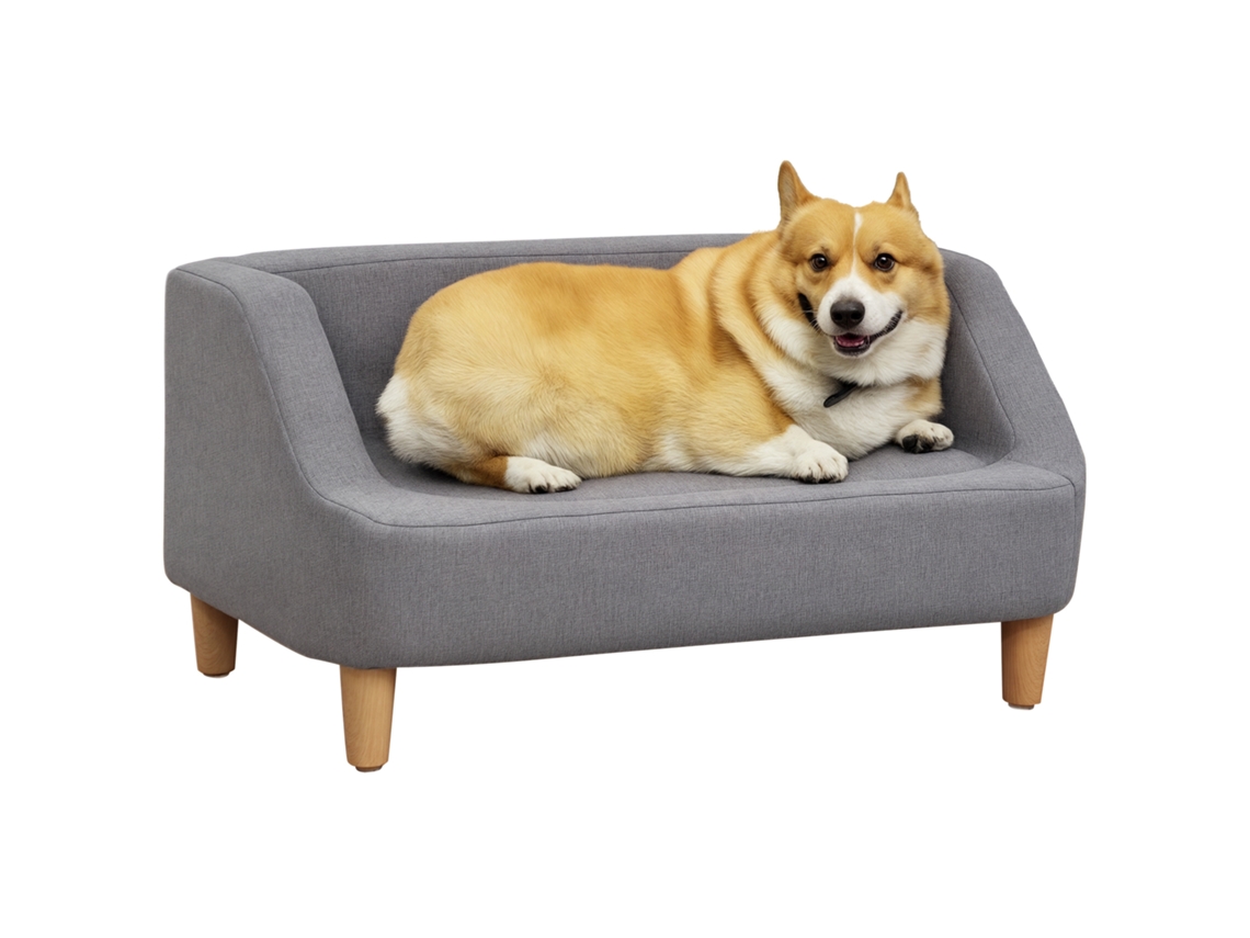 Sofá e Cama para Cães, Estilo Escandinavo, Madeira, Têxtil, 75x55x39cm Cinza E-TOWN