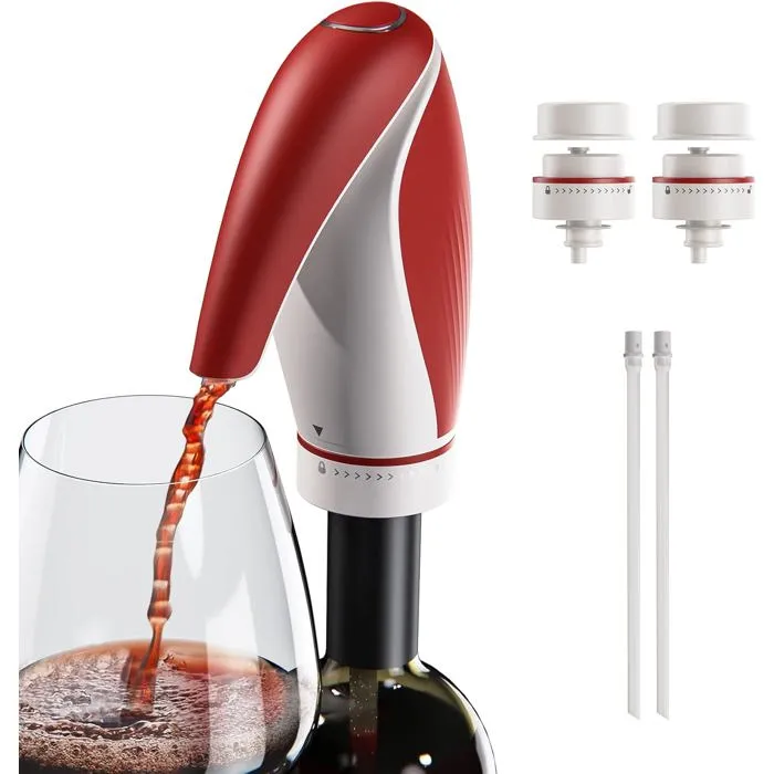 Aerador de Vinho elétrico BRILVIBERA com bico para servir, recarregável, formato de pinguim, vermelho