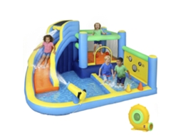 Castelo Insuflável Aquático 8 em 1 com Soprador 550w Escorrega Trampolim Escalada Piscinas Cesto Lançamento de Argolas Ge