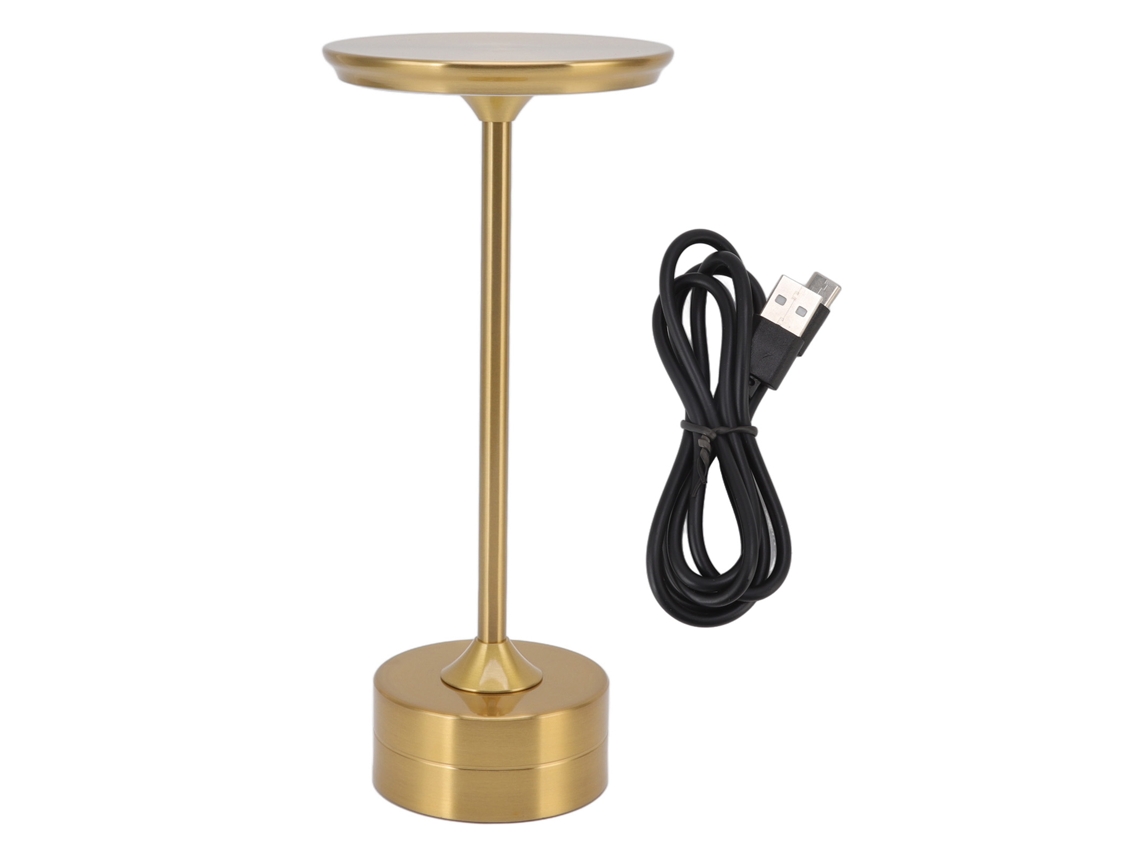 Lâmpada de Mesa Sem Fio Recarregável 2000mah Led 3 Níveis de Brilho Portátil Usb C Metal Ouro