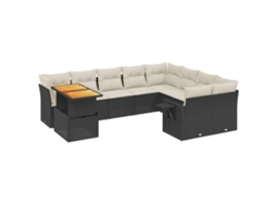 Conjunto de 10 Sofás de Jardim com Almofadões Vime Pe Preto MAISON EXCLUSIVE