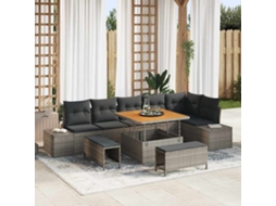 Vidaxl Conjunto De Sofá De Jardim 9 Unid. Cinzeto Vime Pe