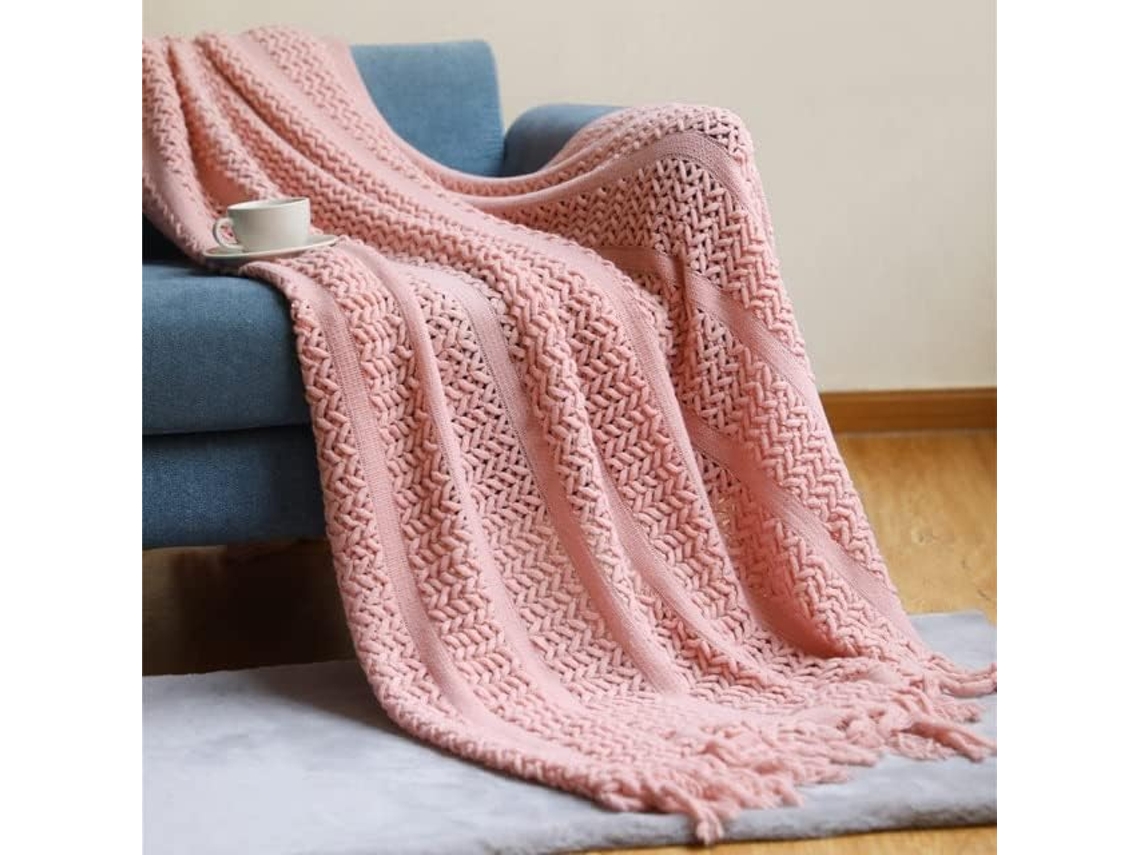 Manta Nórdica de Tricô Mantou Viagem Cinza Cáqui para Sofá com Franjas Ar Condicionado 127x180cm/130x230cm 127