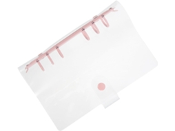 Pasta Organizadora A6 Transparente Em Pvc Com 6 Argolas, Rosa Claro, Para Documentos E Cadernos, Com Fecho De Pressão