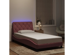 Vidaxl Estrutura De Cama Com Led Sem Colchão 100x200 Cm Veludo Rosa