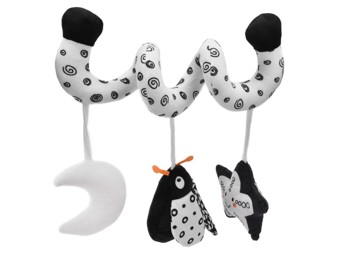 Primerox brinquedo Espiral para Cama de Bebê Preto e Branco com Rattle Hanging Plush para Carrinho