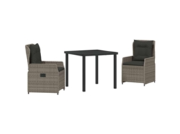 Conjunto 3 De Jantar Para Jardim Vidaxl Cinzento Vime Pe