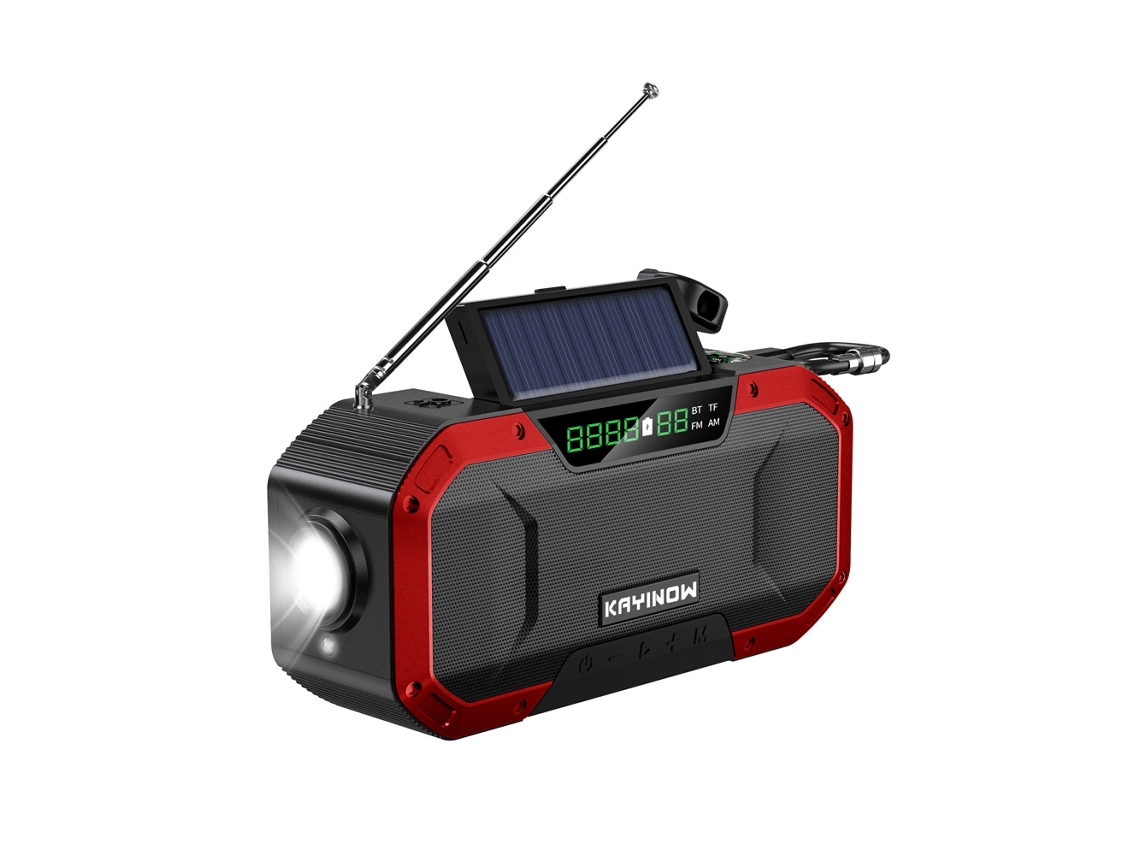 Rádio de emergência com gerador manual solar (cinza)