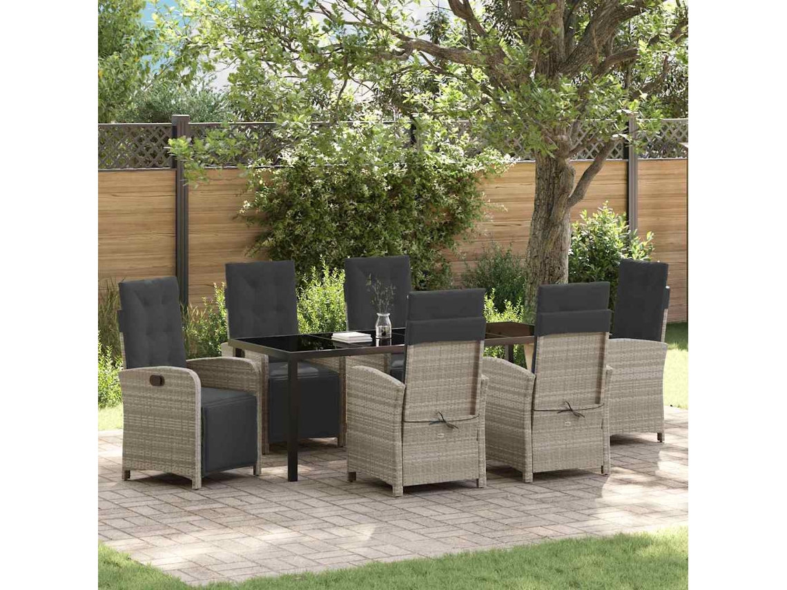 Vidaxl Conjunto De Jantar Para Jardim 7 Pcs Cinzento-claro Vime Pe