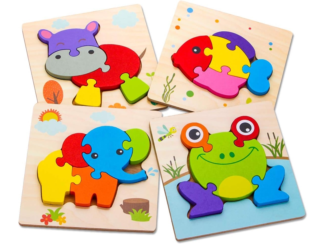 Quebra-Cabeças Infantis de Madeira Brinquedos de Presente para Meninos e Meninas Formas de Animais com Cores Vibrantes e Brilhantes JEDBESETZT