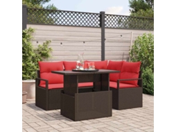 Vidaxl Conjunto De Sofá De Jardim 5 Pcs Marrom E Vermelho Vime Pe
