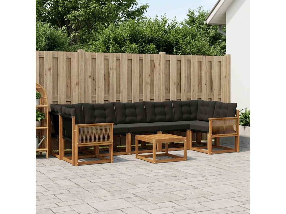 Vidaxl Conjunto De Sofás Para Exterior 8 Unid. Natural E Preto