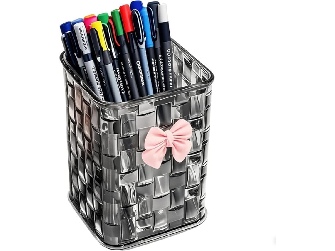 Porta, Canetas Transparente em Rattan Trançado com Laço Decorativo para Casa e Escritório BRILVIBERA (preto)