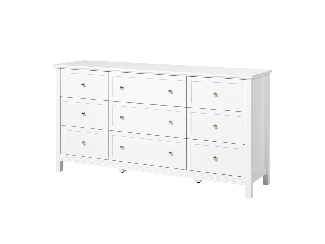 Cômoda Retrô Com 9 Gavetas De Madeira 39,9 X 149,9 X 78,7 Cm Succebuy, Cor Branca