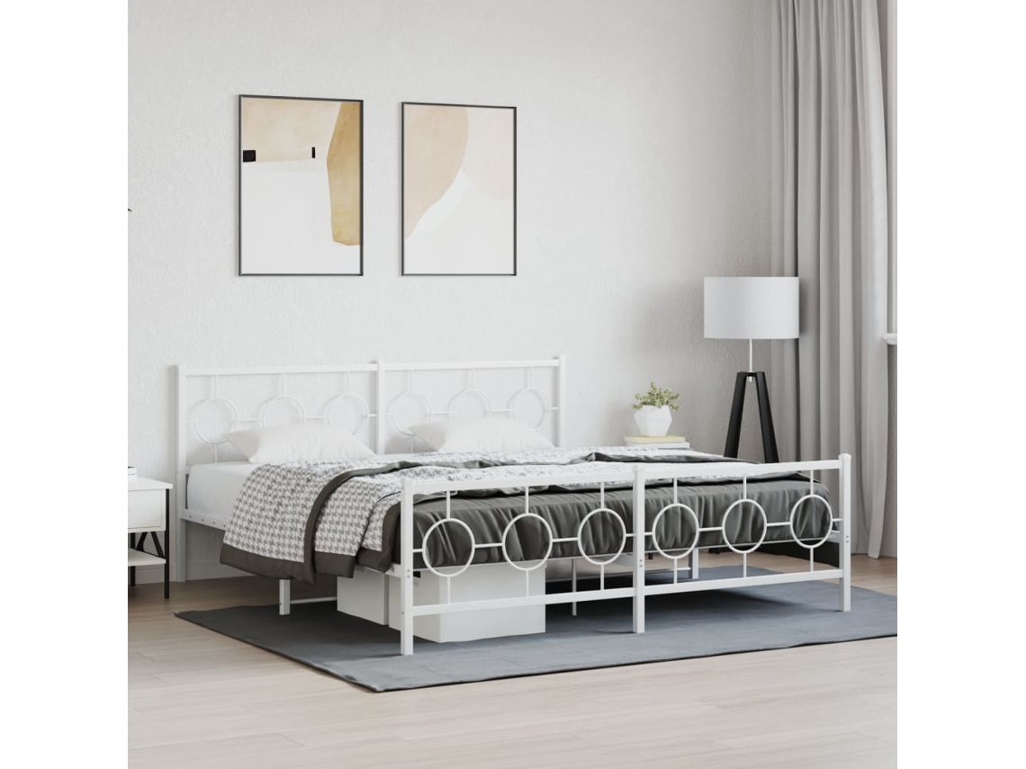 Estrutura De Cama Com Cabeceira E Pés 183x213 Cm Metal Branco