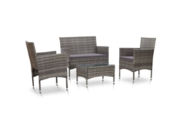 Conjunto 4 Peças Lounge De Jardim C/ Almofadões Vime Pe Cinza Dkd Home Decor
