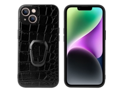 Suporte Casa Textura Crocodilo Para Iphone 14 Plus Pele Sintética Bege