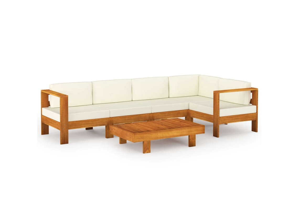 Conjunto 6 lounge de jardim c/ almofadões VIDAXL branco nata acácia