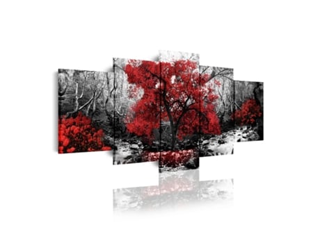 Quadro Moderno DEKOART Natureza, Preto e Branco com Árvores Vermelhas (200 X 100cm)