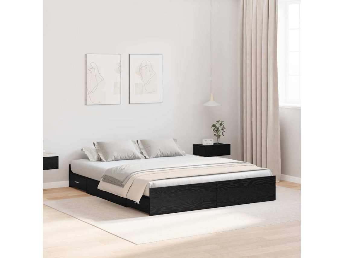 Vidaxl Estrado De Cama Com Arrumação Carvalho Preto 140 X 200 Cm