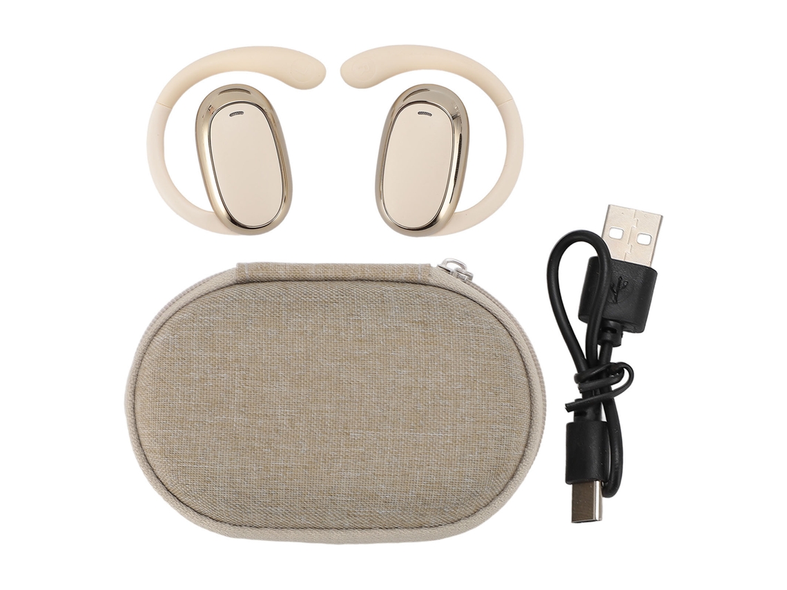Fones De Ouvido Over Ear Sem Fio Bluetooth Com Gancho Auricular E Estojo De Carregamento Com Display Led Bege
