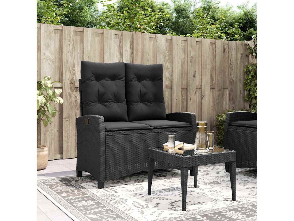 Vidaxl Banco De Jardim Reclinável Com Almofadões Vime Pe Preto