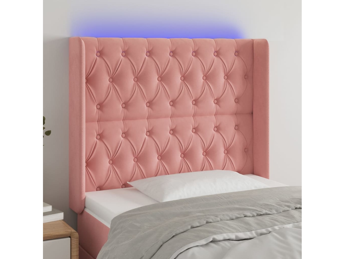 Vidaxl Cabeceira De Cama C/ Luzes Led Veludo 93x16x118/128 Cm Rosa