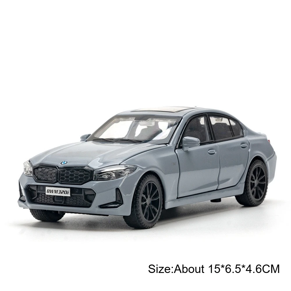 (320i Cinza) Miniatura De Carro Em Escala 1:32, Carroceria Em Liga Metálica, Pneus De Borracha, Portas Que Abrem.