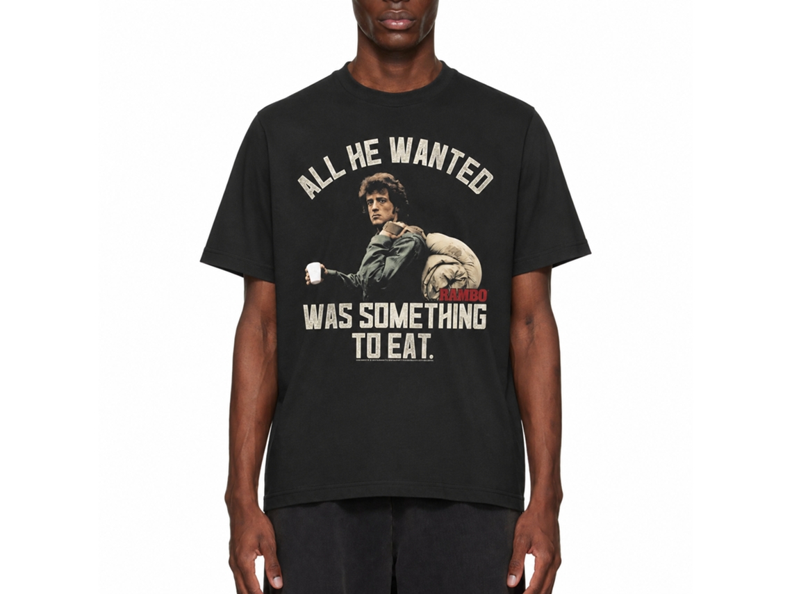 Rockinstone Rambo Movie Something To Eat Black Adult T-shirt Size:xl