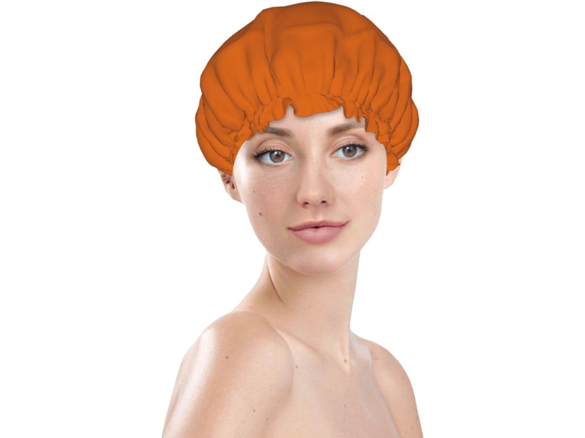 Touca De Banho Feminina, Reutilizável, Impermeável, Dupla Camada, Com Elástico, Ideal Para Cabelos Longos, Laranja