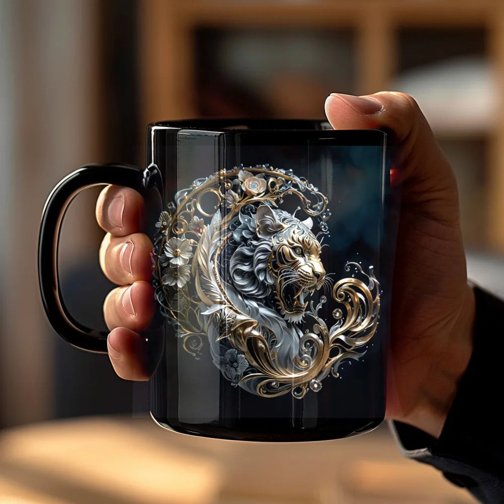 Caneca de Café de Cerâmica com Estampa de Animais , Caneca 3d para Chá com Leite, Caneca Criativa para o Café da Manhã. MDUG (tiger Style 3, 330ml)