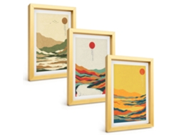 Composição De Quadrospadrões De Montanhas Coloridas, Rios, Estilo Japonês Moldura Dourada Pinturas De Quarto Espelharte (3 Peças 20x30 Cm)