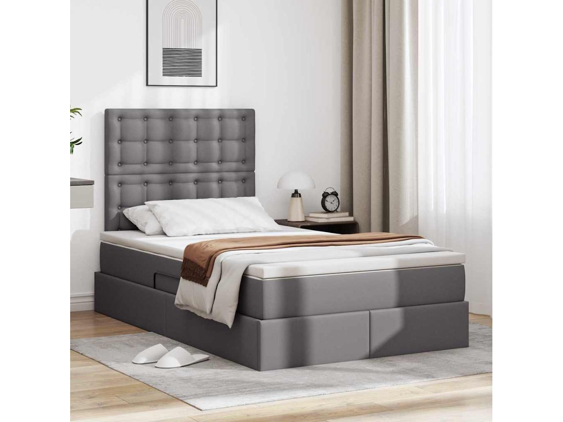 Vidaxl Cama Com Armazenamento Cinzeto 120 X 200 Cm Couro Sintético