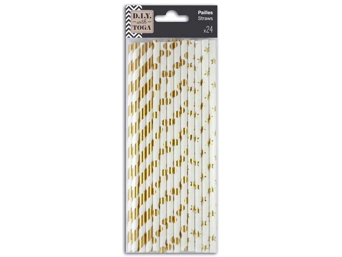 24 Canudos de Papel Dourado e Branco TOGA