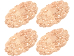 Mikikit Apliques De Madeira Entalhada, 4 Peças, Sem Pintura, Redondos, De 10cm, Decorativos Para Móveis, Portas E Casa