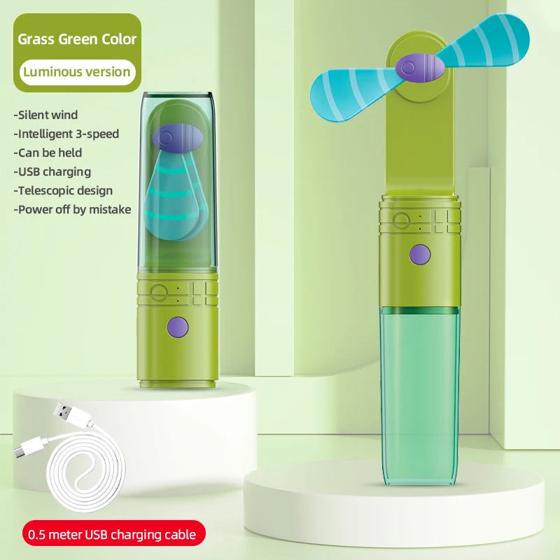 (verde Claro) Mini Ventilador Usb Dobrável Em Formato De Batom Que Brilha No Escuro: Três Configurações De Velocidade Do Vento Com Sensor De Toque.