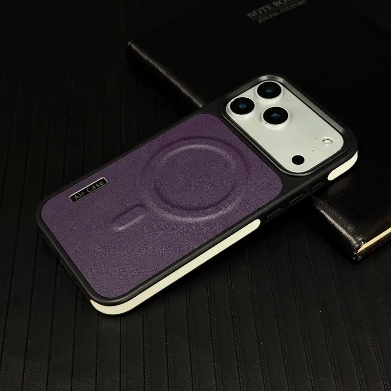 Capa De Couro Para Celular (iphone 17 Roxo), Compatível Com Carregamento Sem Fio, Acabamento Fosco À Prova De Choque.