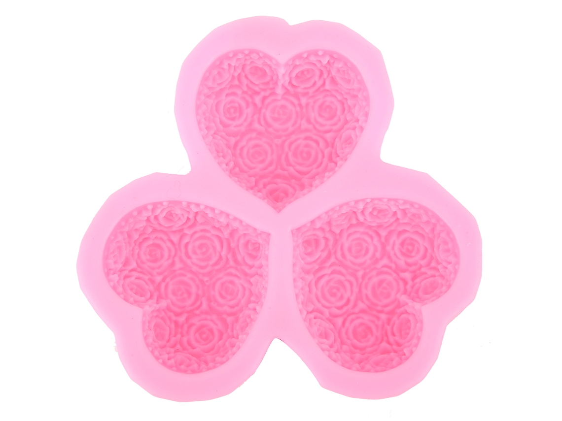 Molde de Silicone LAXISCREED Coração Rosa 3 Cavidades