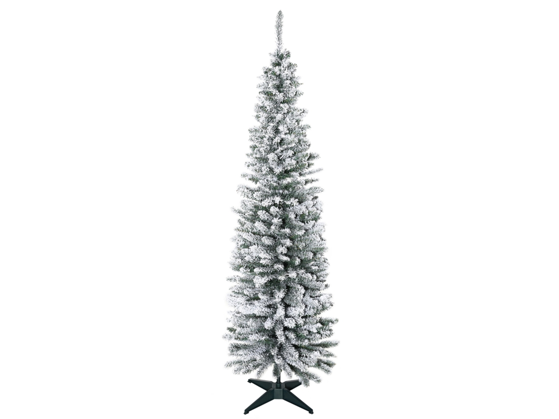 Árvore Natal Fina 180 Cm Verde, Alta Estreita Com Neve E Base Dobrável