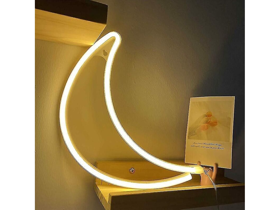 Lâmpada De Parede Neon Led Em Forma De Lua Branco Quente Com Alimentação Usb