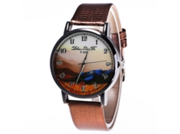 Reloj De Pulsera Unisex De Moda Con Correa De Cuero Pu Dial Redondo Cuarzo Café