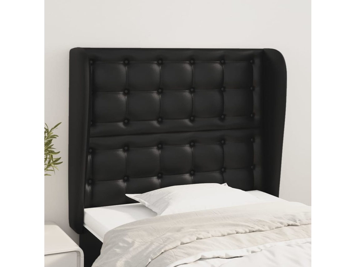 Vidaxl Cabeceira De Cama C/ Abas Couro Artif. 93x23x118/128 Cm Preto