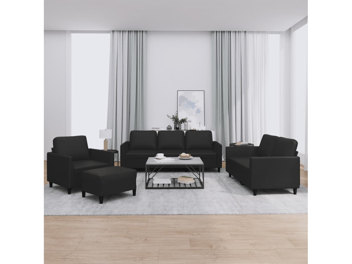 Vidaxl 4 Pcs Conjunto de Sofás com Almofadões Couro Artificial Preto